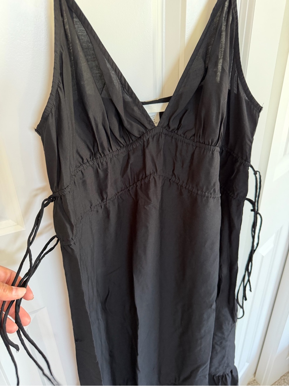 H&M Black V-Neck Slip Dress with Side Tie Accents